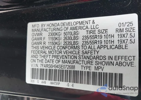 2025 Honda Cr-V Hybrid Sport Touring z USA, uszkodzony, nr VIN 7FARS6H94SE072688